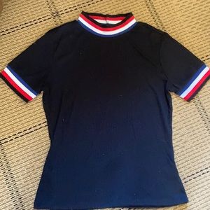 Black ribbed mock neck tee